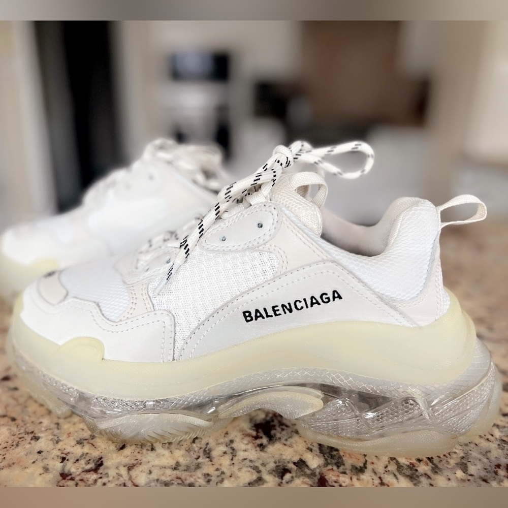 Balenciaga White and Cream Triple S Clear-Sole Sneakers